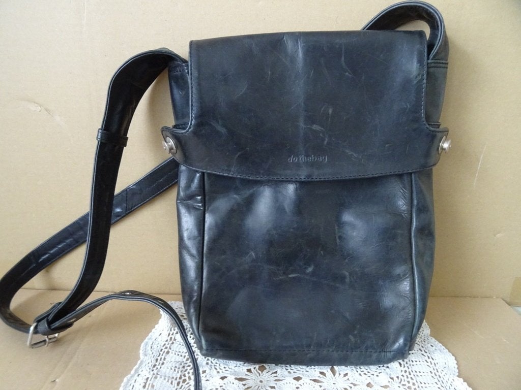Dothebag leren dothebag tas schoudertas zwart 28x36x7cm, Antiek en Kunst, Ophalen of Verzenden