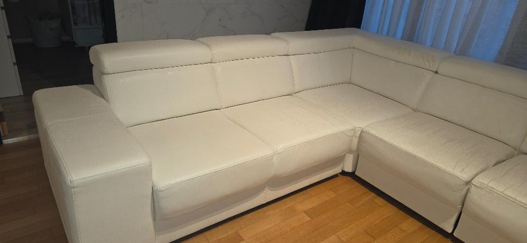 Canapé simili cuir blanc, Huis en Inrichting, Ophalen, Gebruikt, Hoekbank, 300 cm of meer
