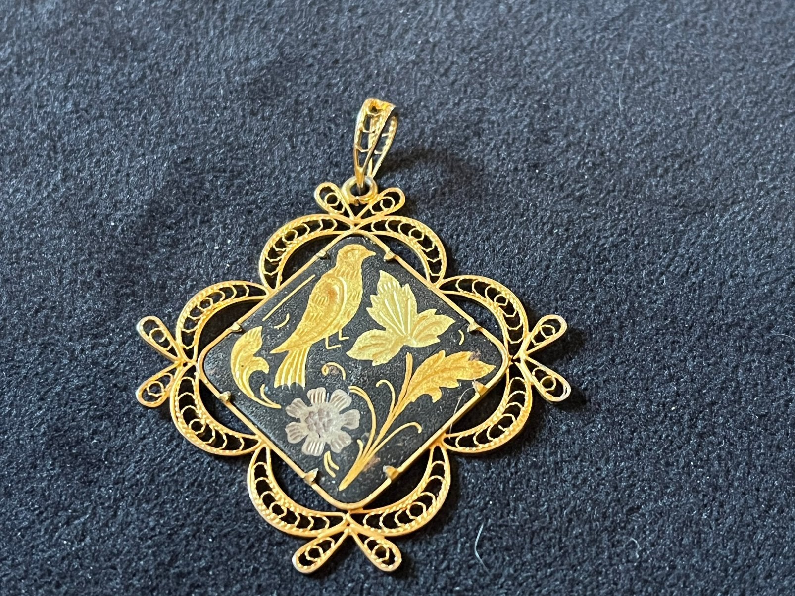 Magnifique pendentif vintage en damasquinage de Tolède, Enlèvement ou Envoi, Comme neuf