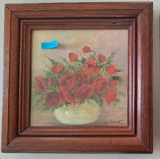 Schilderij  - vaas met rode bloemen A. M. Noe - Noë - Noé, Enlèvement ou Envoi, Fleurs, Signé, Peinture à l'huile