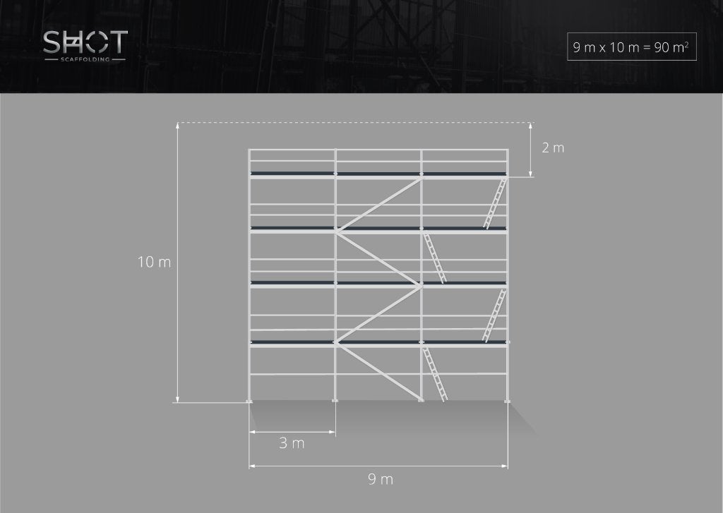 Aluminium steiger | 90 m² | gecertificeerd, Doe-het-zelf en Bouw, Steigers, Nieuw, Gevelsteiger, 5 meter of hoger, Verzenden
