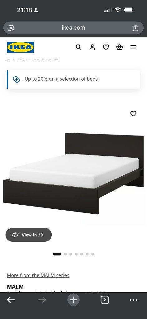 Bed Malm Ikea 140cm, Ophalen, Zwart, 140 cm, Zo goed als nieuw