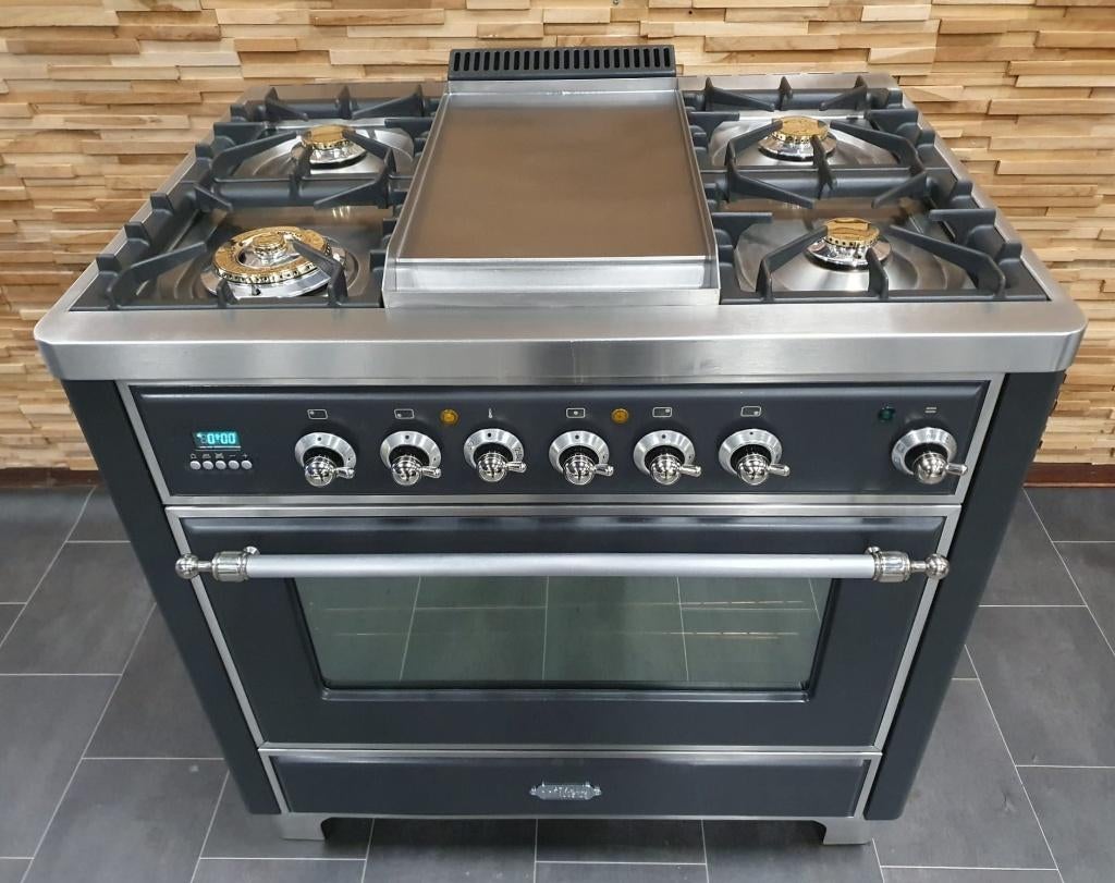 🔥Luxe Boretti Majestic Fornuis 91cm antraciet + rvs frytop, Gaz, Classe énergétique A ou plus économe, Comme neuf, Enlèvement