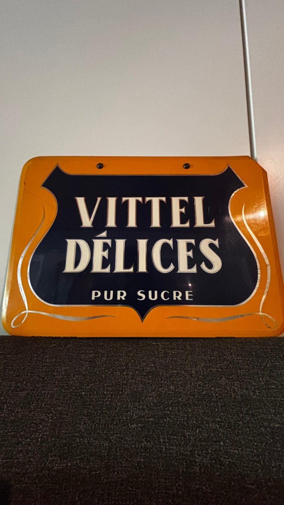 Origineel Emaille Reclamebord Vittel Délices Pur Sucre, Ophalen of Verzenden, Zo goed als nieuw, Emaille