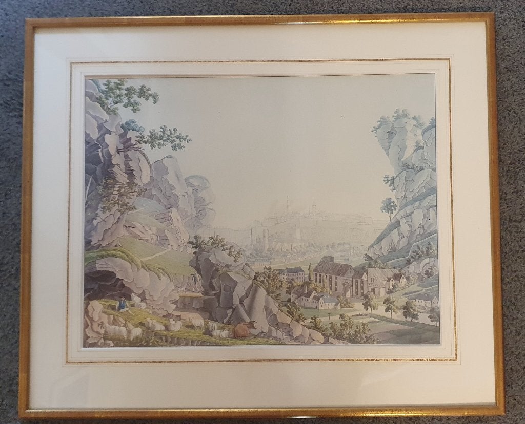 Cadre Vue de Luxembourg - Fortifications Luxembourg Pfaffent, Maison & Meubles, Enlèvement ou Envoi, Comme neuf, 52 cm, Tableau