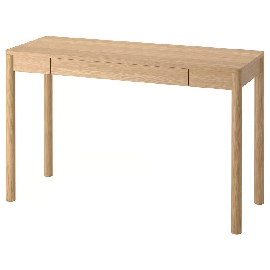 Bureau tondstad eikenfineer., Huis en Inrichting, Bureaus, Klassiek, Ophalen, Zo goed als nieuw, IKEA
