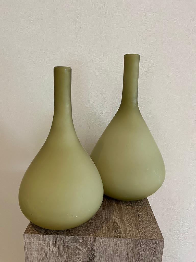J-Line decovazen groen set van 2, Huis en Inrichting, Ophalen, Minder dan 50 cm, Groen, Glas