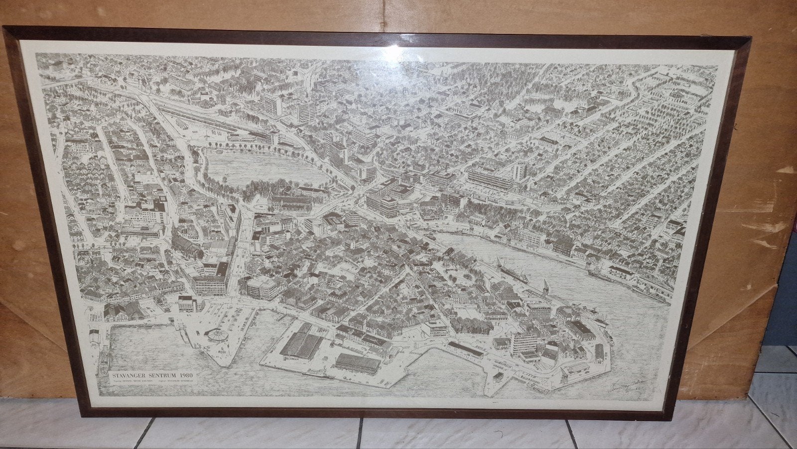 Mooie grote vintage prent van Stavanger Sentrum uit 1980., Ophalen
