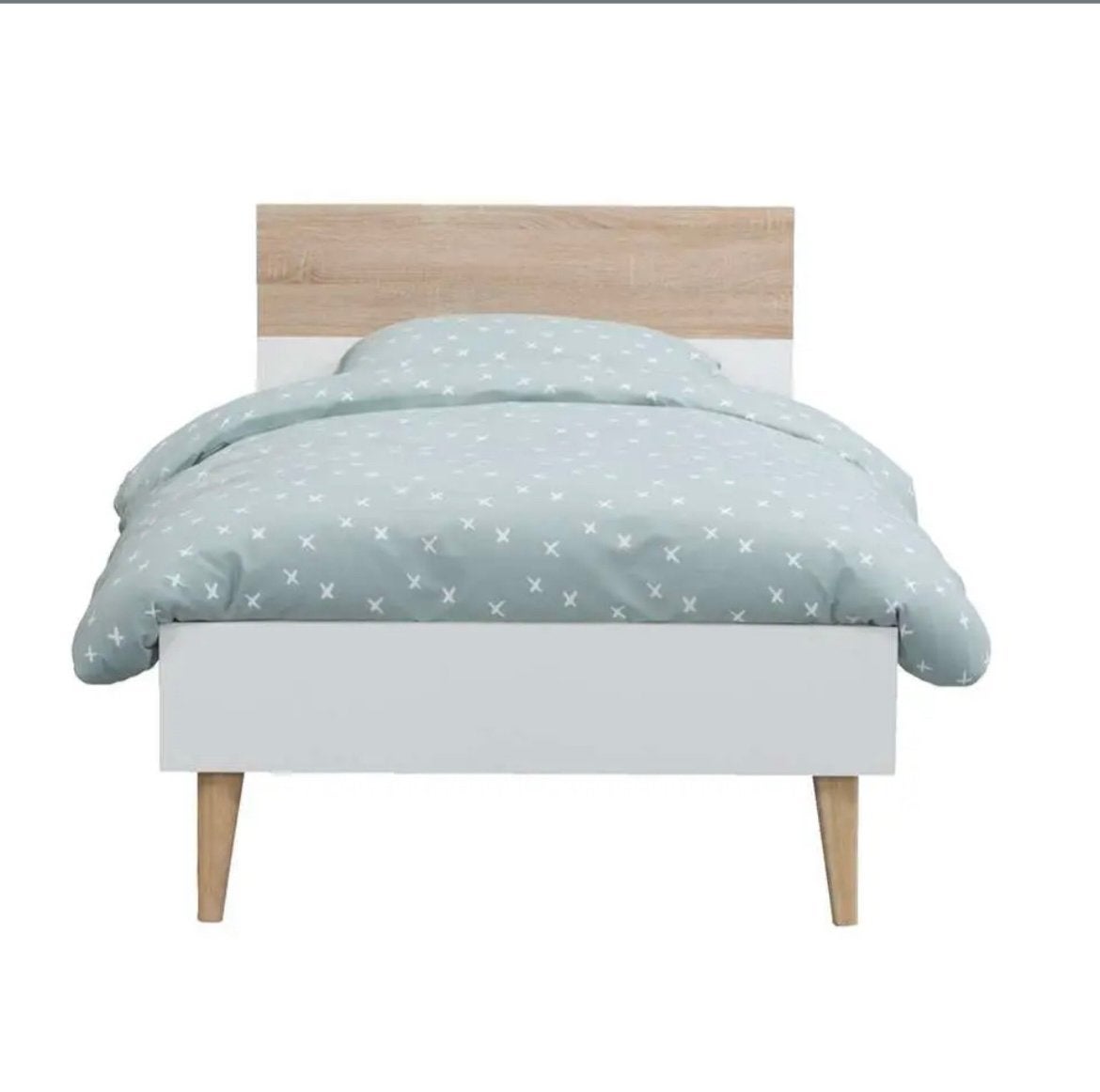 Bedframe + lattenbodem, Maison & Meubles, Chambre à coucher | Lits, Comme neuf, Une personne, 90 cm, Blanc, Enlèvement