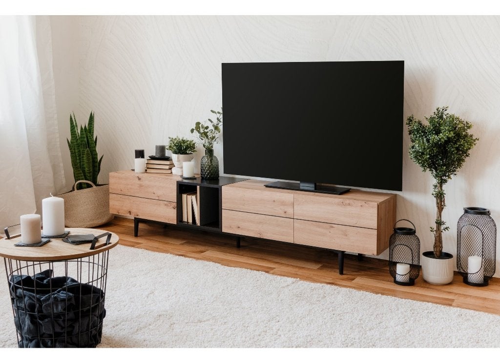Tv-meubel Nola 195cm - melamine - artisanale eik, 25 à 50 cm, Moins de 100 cm, 150 à 200 cm, Comme neuf