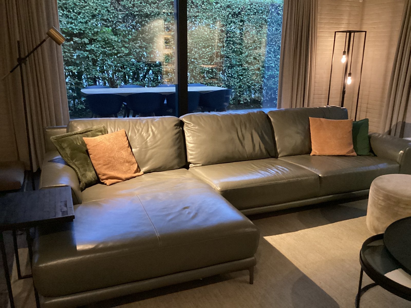 Leder salon met longchair, Ophalen, Zo goed als nieuw