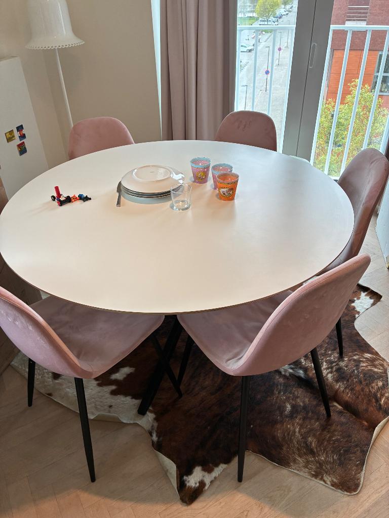 Eetkamerstoelen 5 stuks Kwantum velvet suède roze, Ophalen, Gebruikt, Overige kleuren, Stof