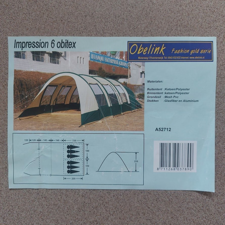 Obelink Impression 6 persoons tent, Ophalen, Gebruikt, Tot en met 2