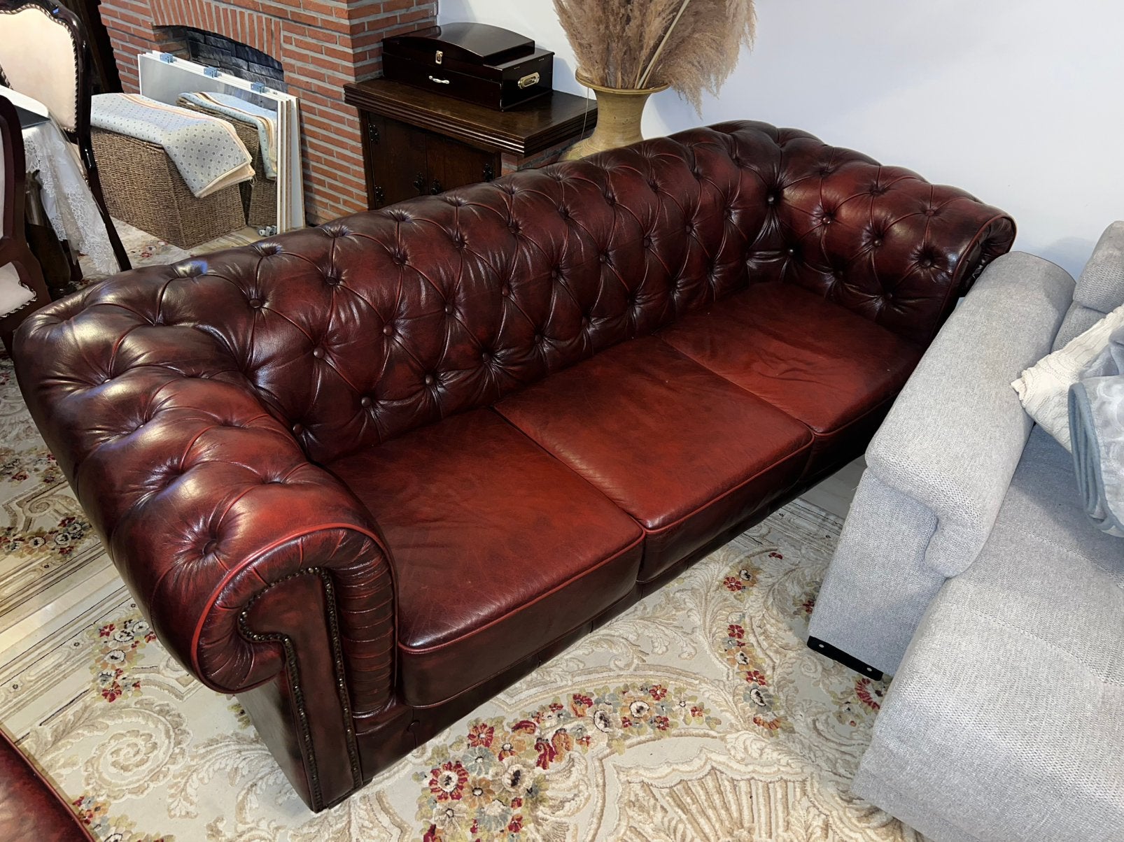 Chesterfield zetel 2+3 origineel leer, Huis en Inrichting, Ophalen, Zo goed als nieuw, Leer