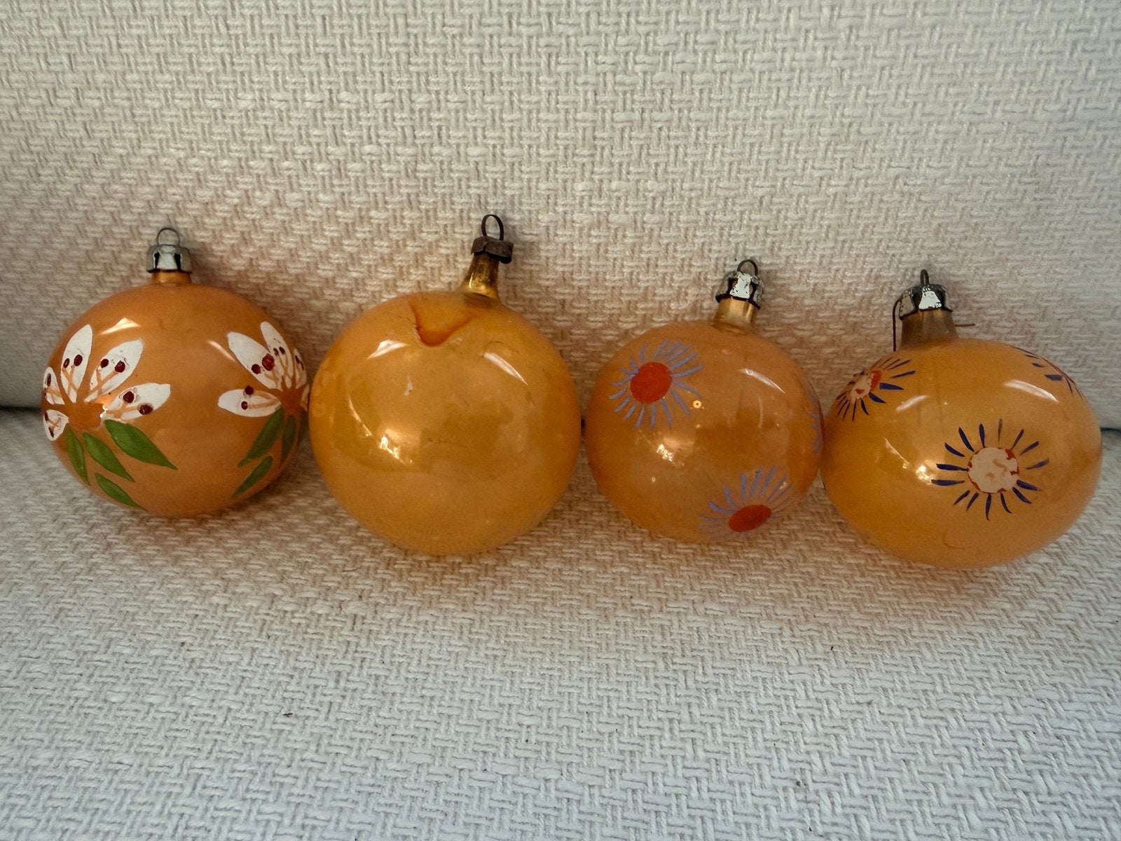 Set 4 vintage glazen kerstballen, Verzenden, Gebruikt