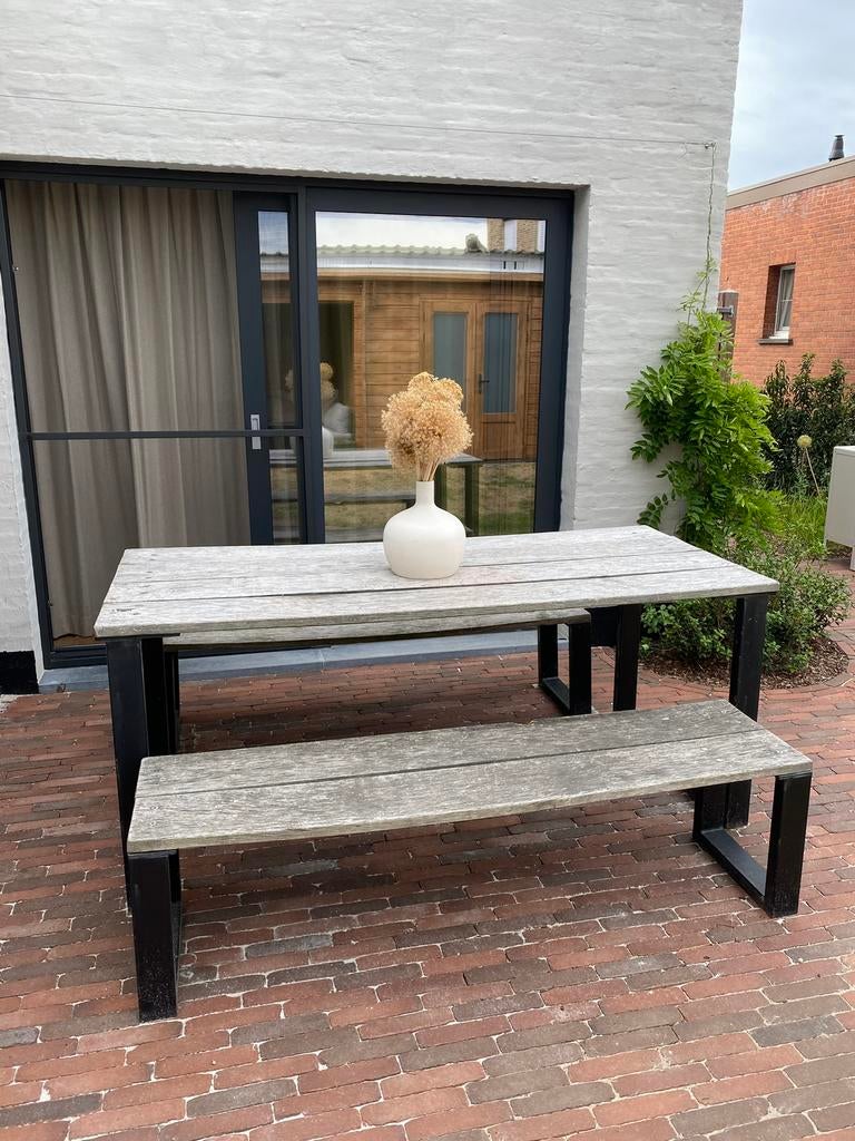 Tuinset met tafel en 2 banken, Tuin en Terras, Ophalen, Gebruikt, 6 zitplaatsen, Bank