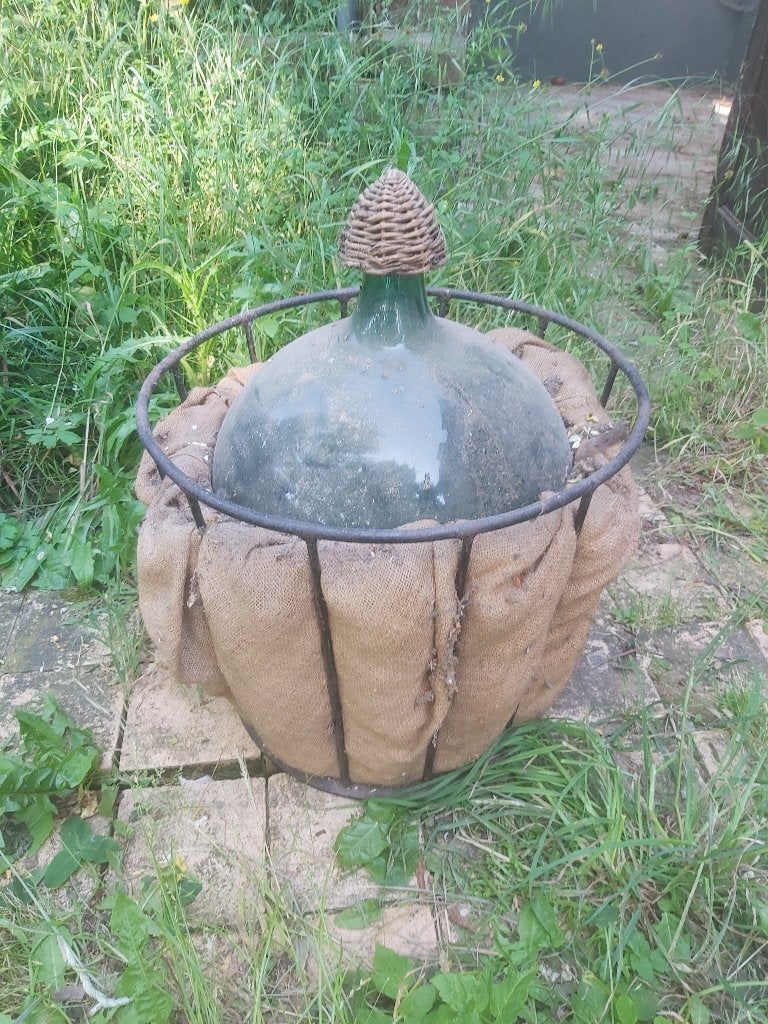Antieke Gistfles / Dame Jeanne 20l in Metalen Mand, Enlèvement