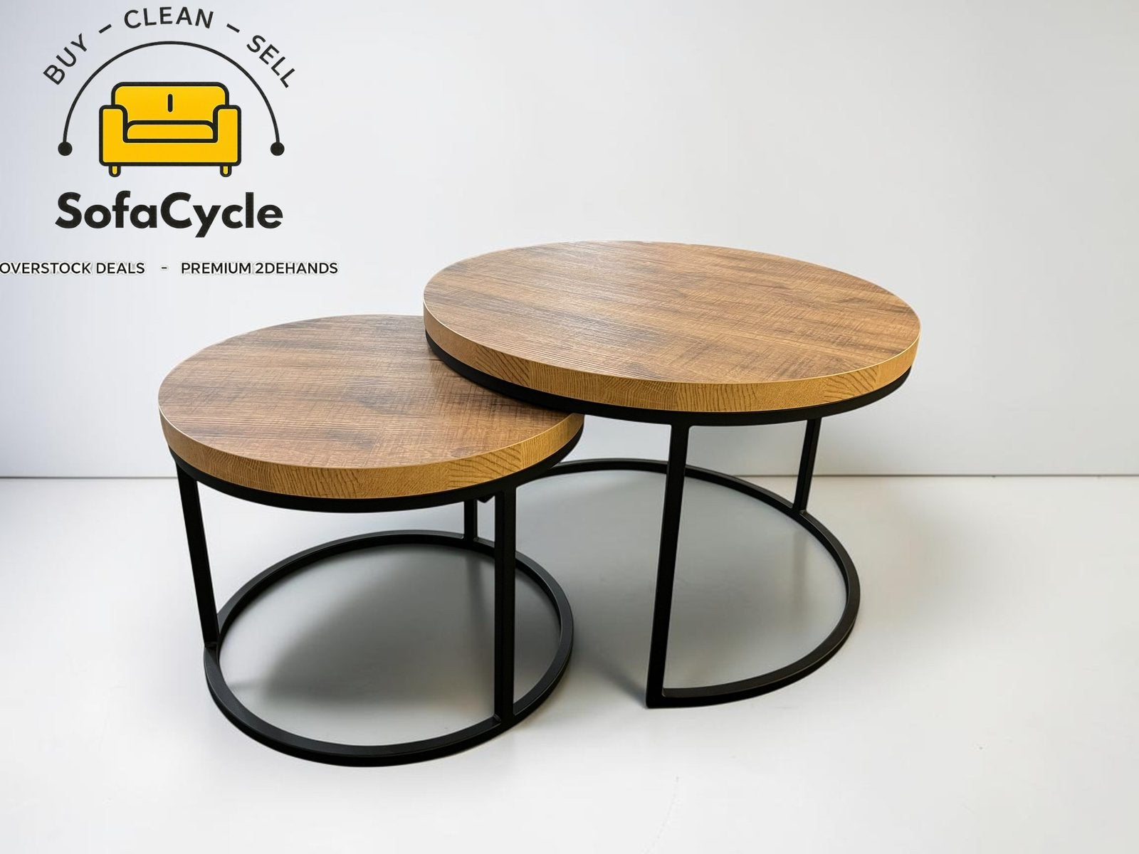 Tables basses en bois massif marron, lot de 2 — overstock, Neuf, Enlèvement ou Envoi, SofaCycle, Info@sofacycle.be