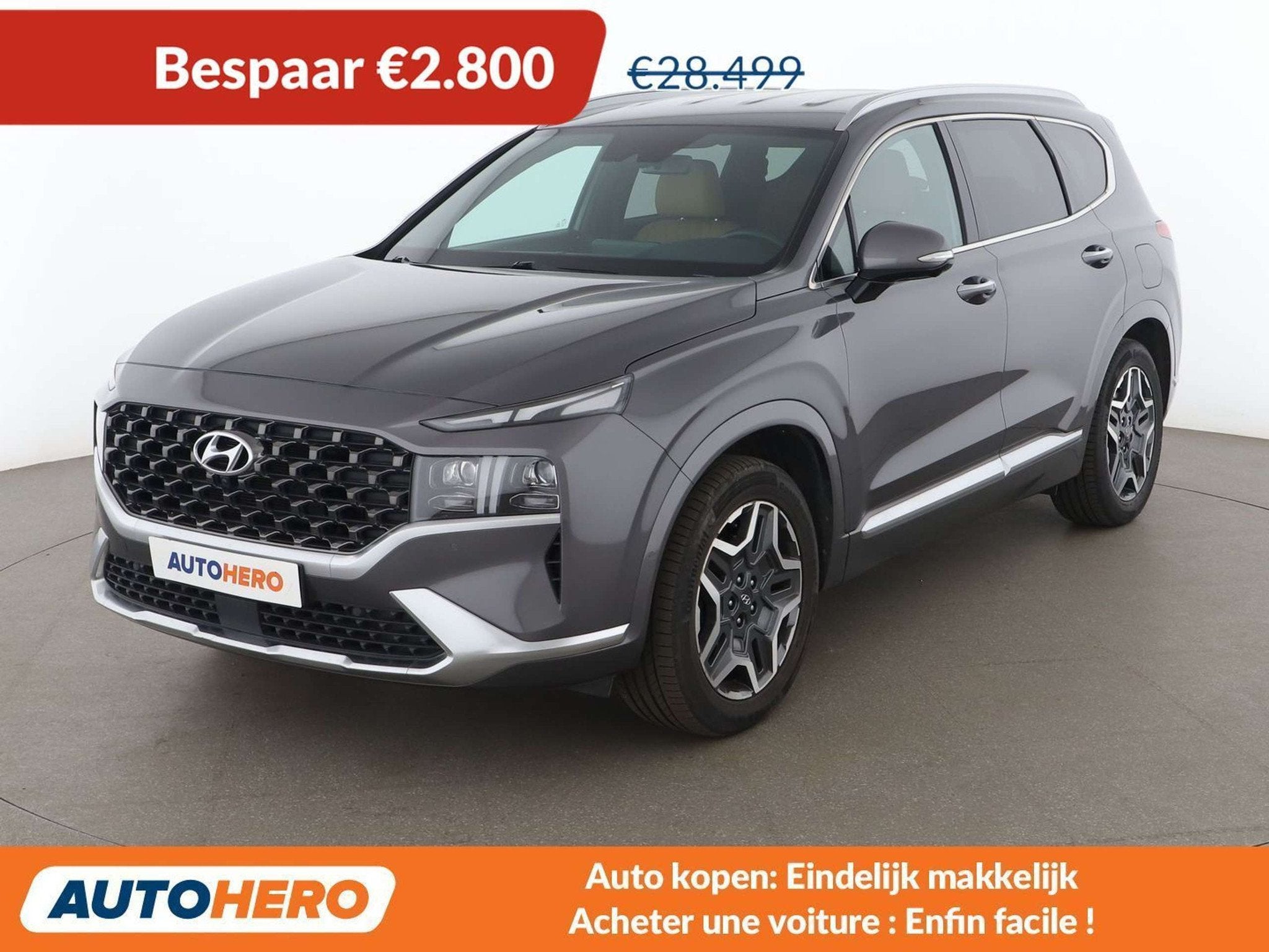 Hyundai Santa Fe 1.6 T-GDI Plug-in Hybrid Creative 4WD, Autos, Hyundai, Cuir, Argent ou Gris, Euro 6, Détection des panneaux routiers