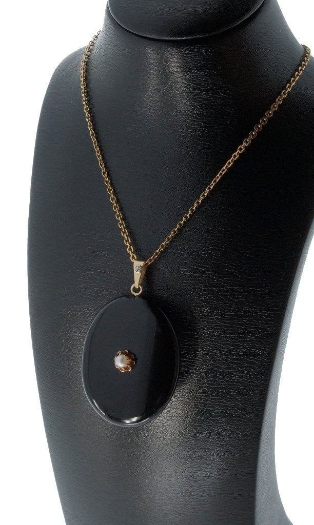 Sale Grote 14k gouden onyx medaillon foto hanger ketting, Ophalen of Verzenden, Goud, Hanger, Met edelsteen