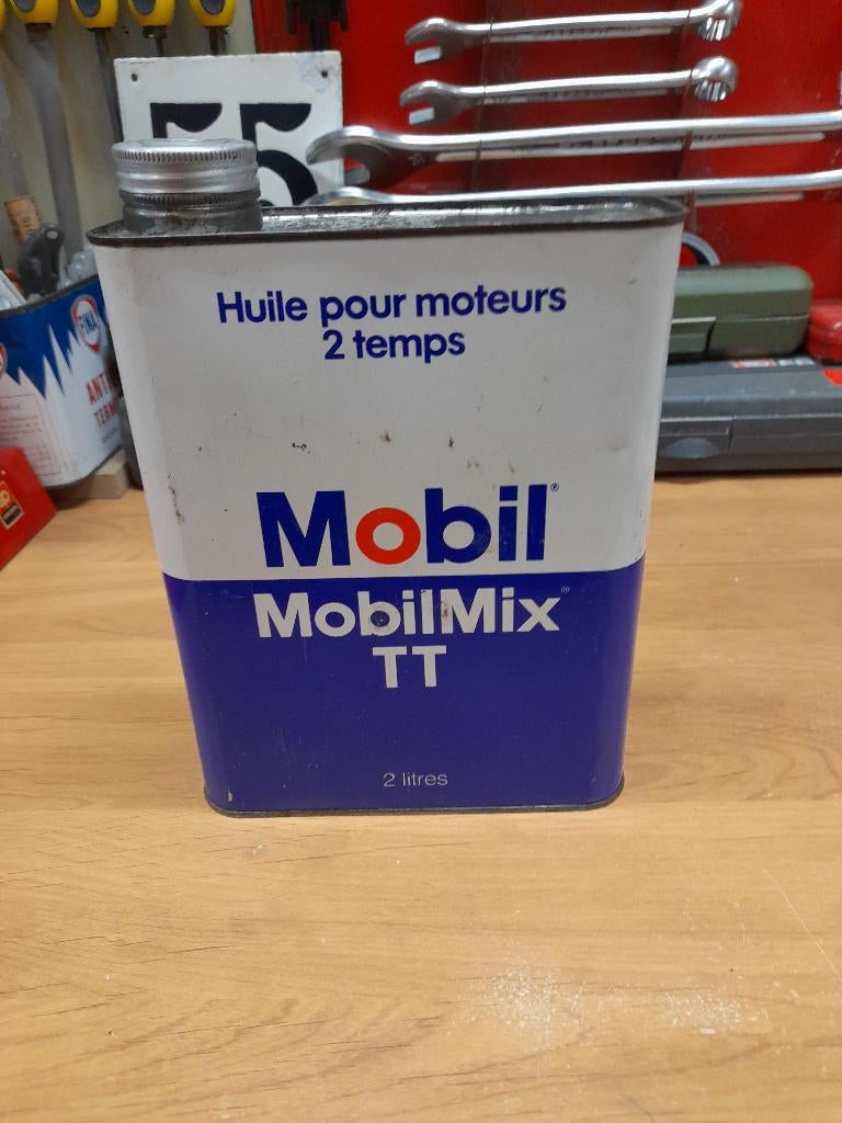 Oude lege oliekan mobile mobilmix TT moto 2t, Verzenden, Gebruikt, Overige typen