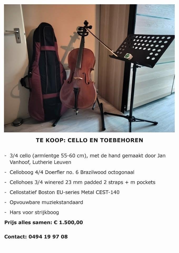 3/4 Cello, Muziek en Instrumenten, Ophalen, Zo goed als nieuw, 3/4-cello, Met koffer