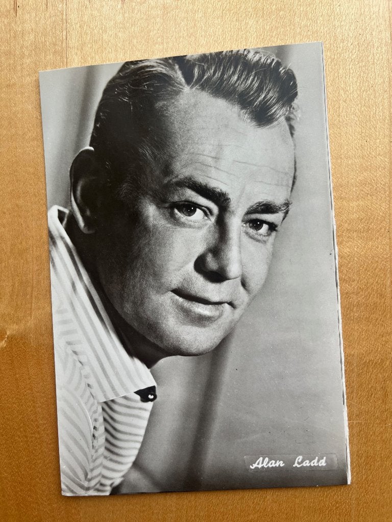 Fotokaart filmster Alan Ladd-Jaren 1950-1960, Verzenden, Zo goed als nieuw, Film, Foto of Kaart