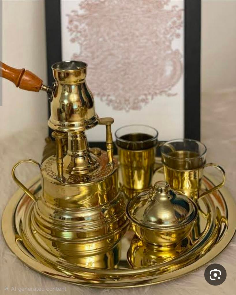 Egyptische koperen koffiepot met brander - handgemaakt Arabi, Ophalen