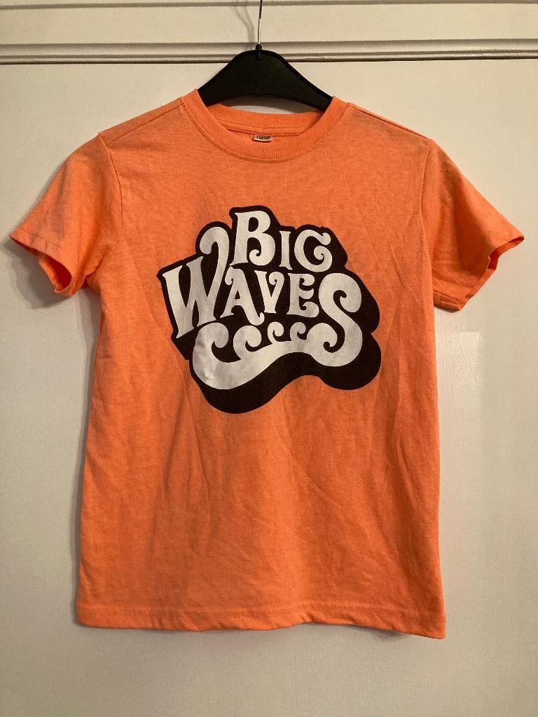 Fluo oranje t-shirt 'Big Waves' - Zeeman - maat 134/140, Zeeman, Gebruikt, Meisje, Ophalen of Verzenden