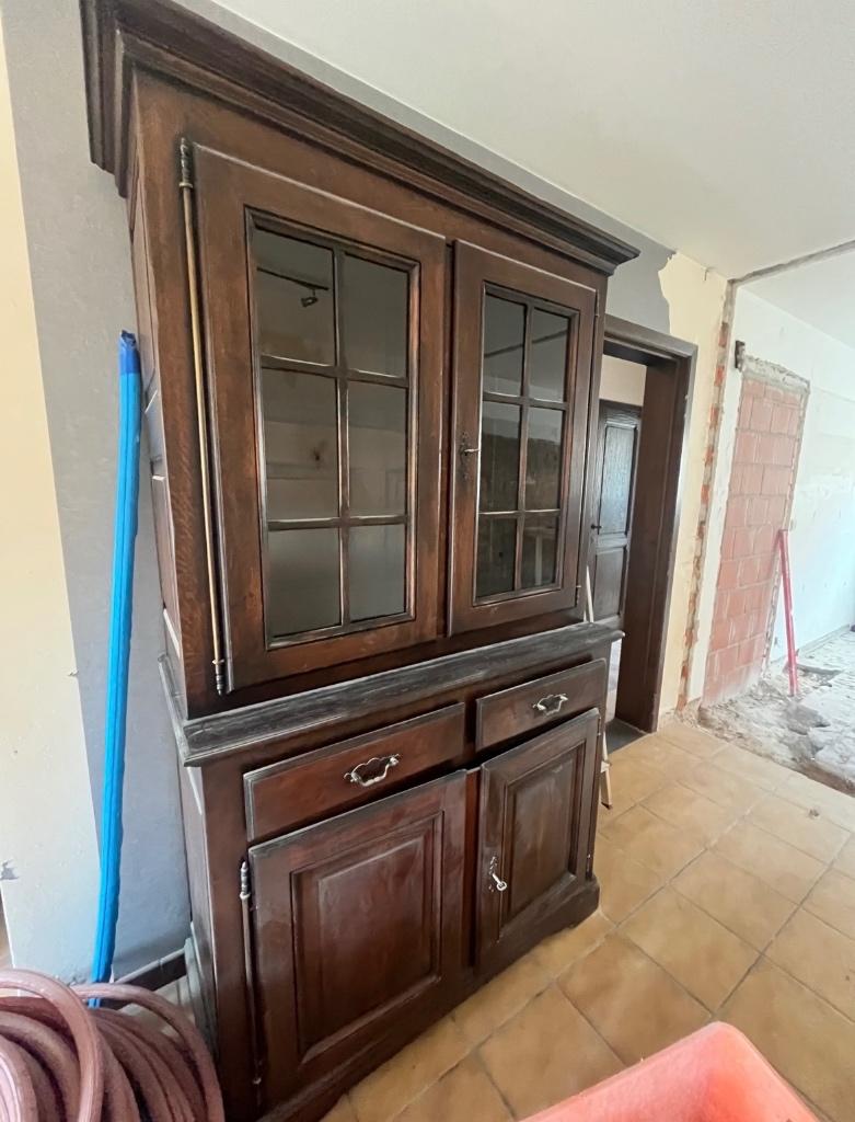 Prachtige eikenhouten kast – 2-delig – met vitrine, Huis en Inrichting, Ophalen, Gebruikt, Eikenhout, Met deur(en)