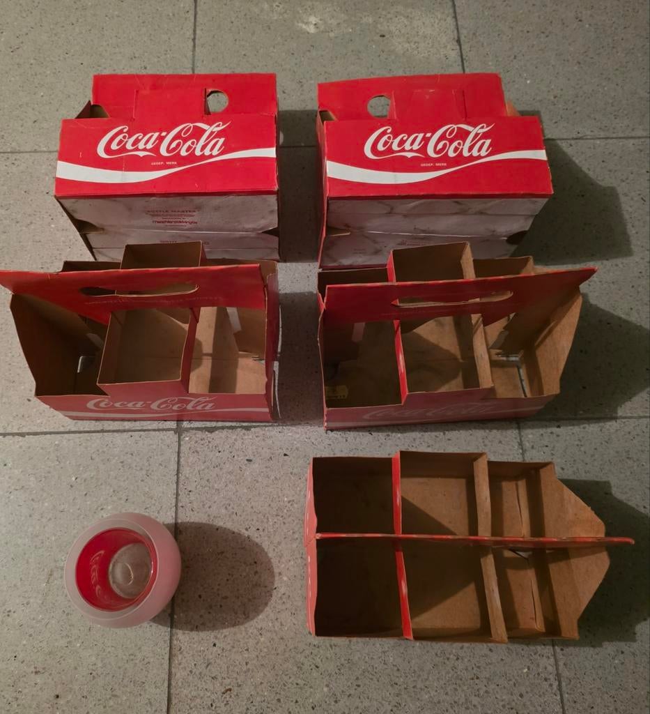 5 oude kartonnen flesjeshouders coca cola, Verzamelen, Ophalen