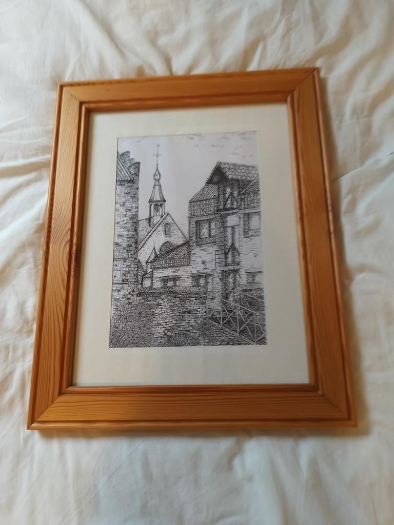 prachtige pentekening Heule-Watermolen, Antiek en Kunst, Ophalen