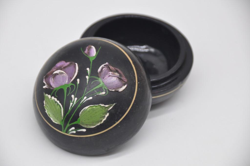 pot oriental en bois noir, peint à la main avec des fleurs, Enlèvement ou Envoi