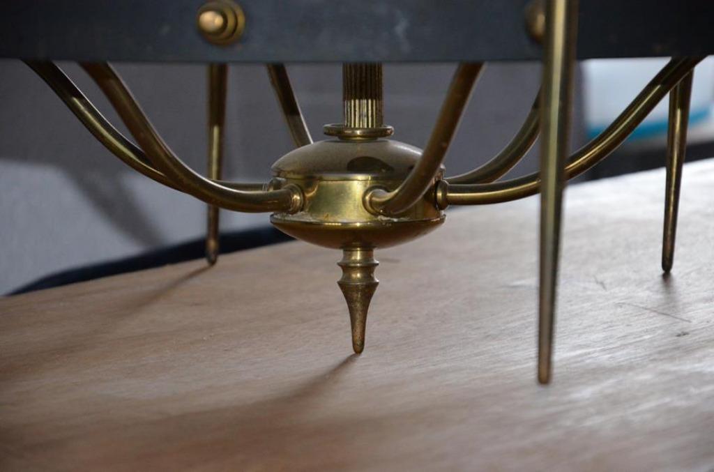 lustre avec globes jaunes striés, Maison & Meubles, Enlèvement, Utilisé, Verre