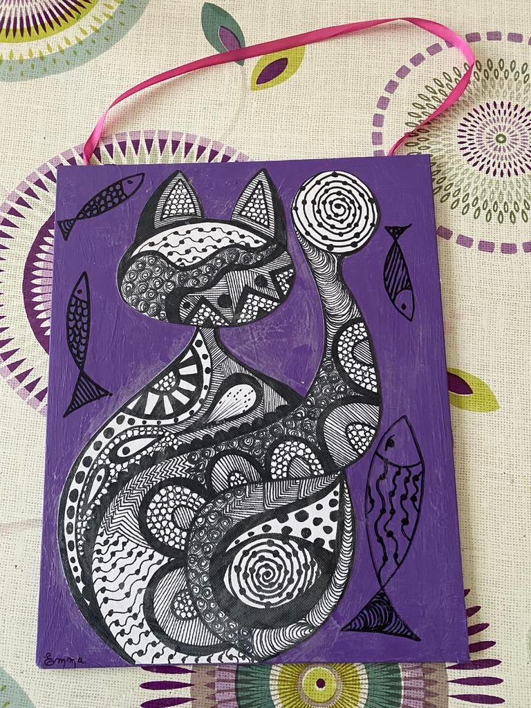 Tableau Chat Zentangle – 30 x 24 cm, Maison & Meubles, Accessoires pour la Maison | Tableaux d'affichage, Comme neuf, Enlèvement ou Envoi