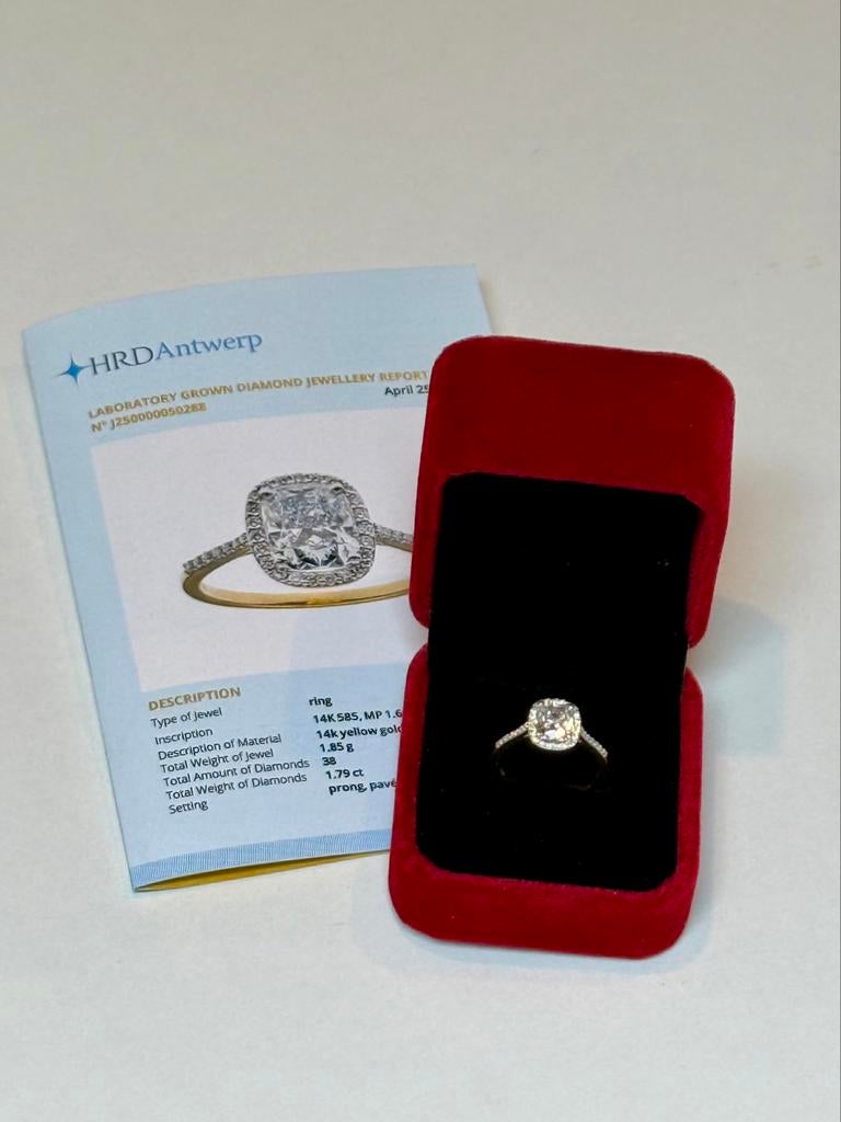 Prachtige gouden ring/ diamanten 1.79ct met HRD certificaat!, Neuf, Or, 17 à 18, Jaune