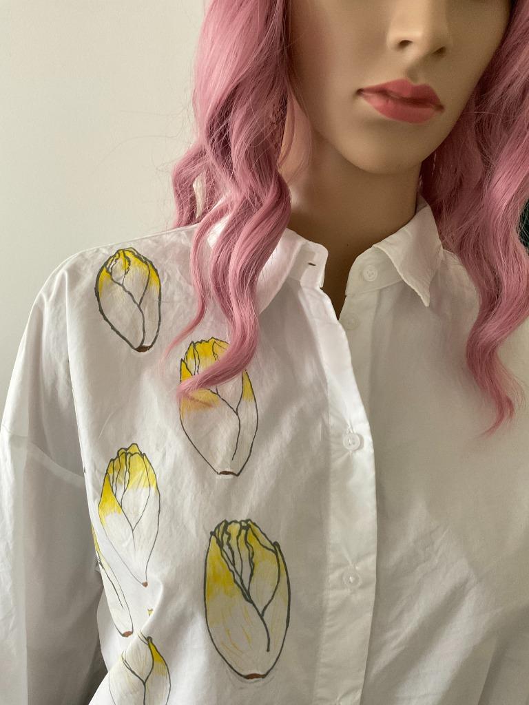 Chemise oversize en coton blanc au design unique (S/M/L), Enlèvement ou Envoi, Comme neuf, Taille 38/40 (M), Blanc
