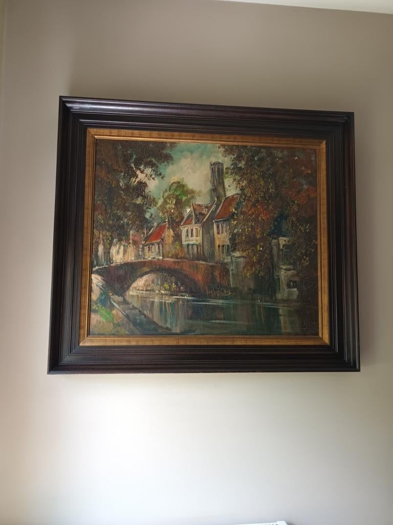 zeer mooie schilderij Het Minnewater Van Brugge., Ophalen of Verzenden
