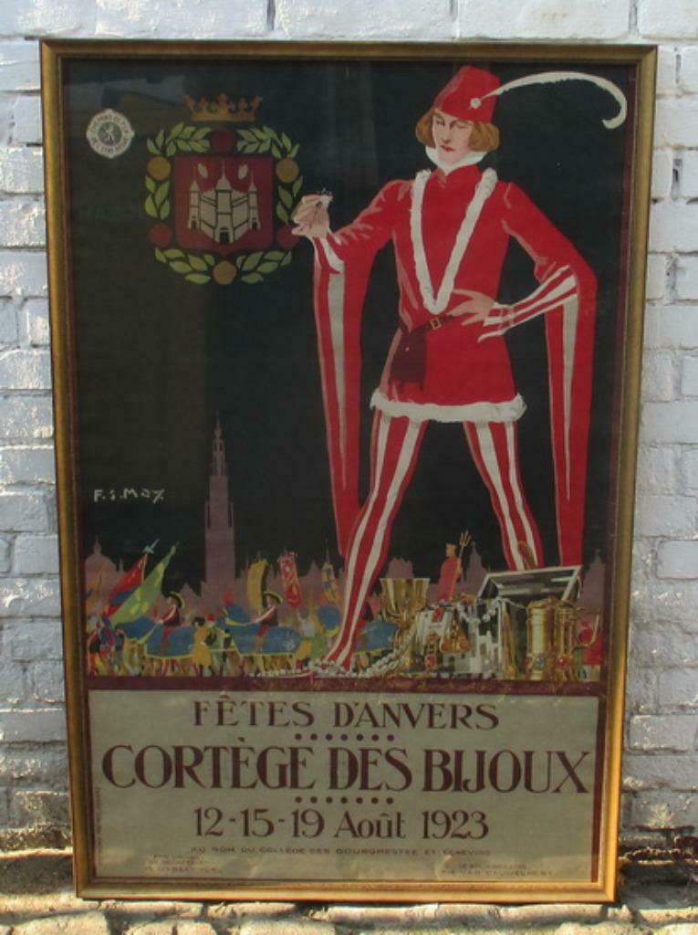 antieke zeldzame affiche Antwerpen Juwelenstoet 1923, Antiquités & Art, Art | Lithographies & Sérigraphies, Enlèvement
