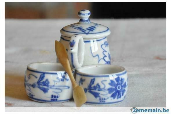 ancien sel poivre et moutarde monobloc en porcelaine, Collections, Enlèvement ou Envoi, Utilisé