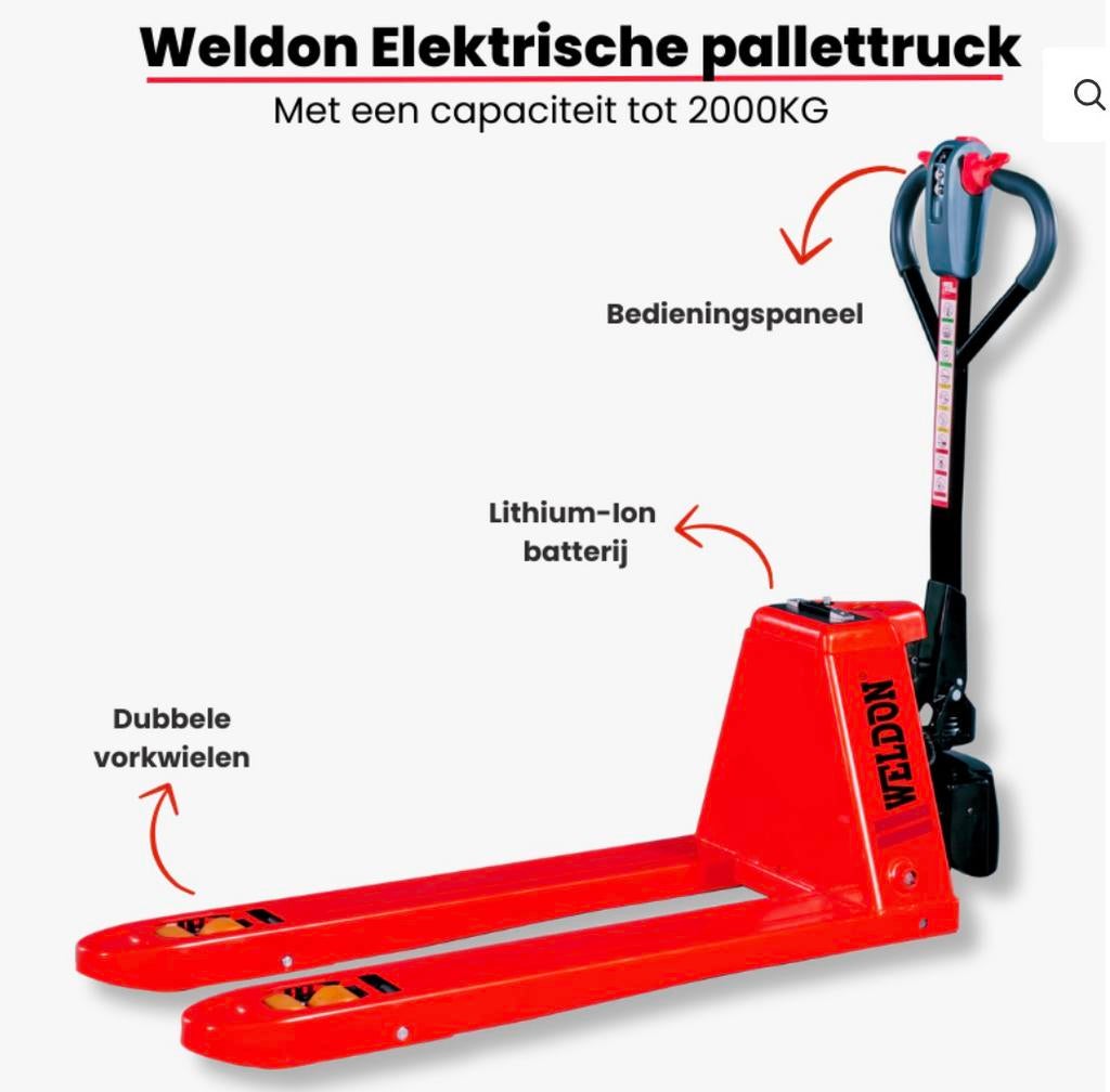 WELDON ELEKTRISCHE POMPWAGEN WPE2000-2000KG - 1150mm NIEUW, Bricolage & Construction, Transpalettes, Neuf, Enlèvement