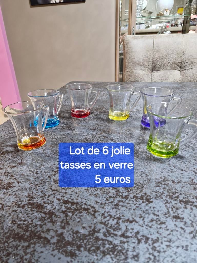 Lot de 6 jolie tasses en verre fond coloré, Enlèvement ou Envoi, Comme neuf