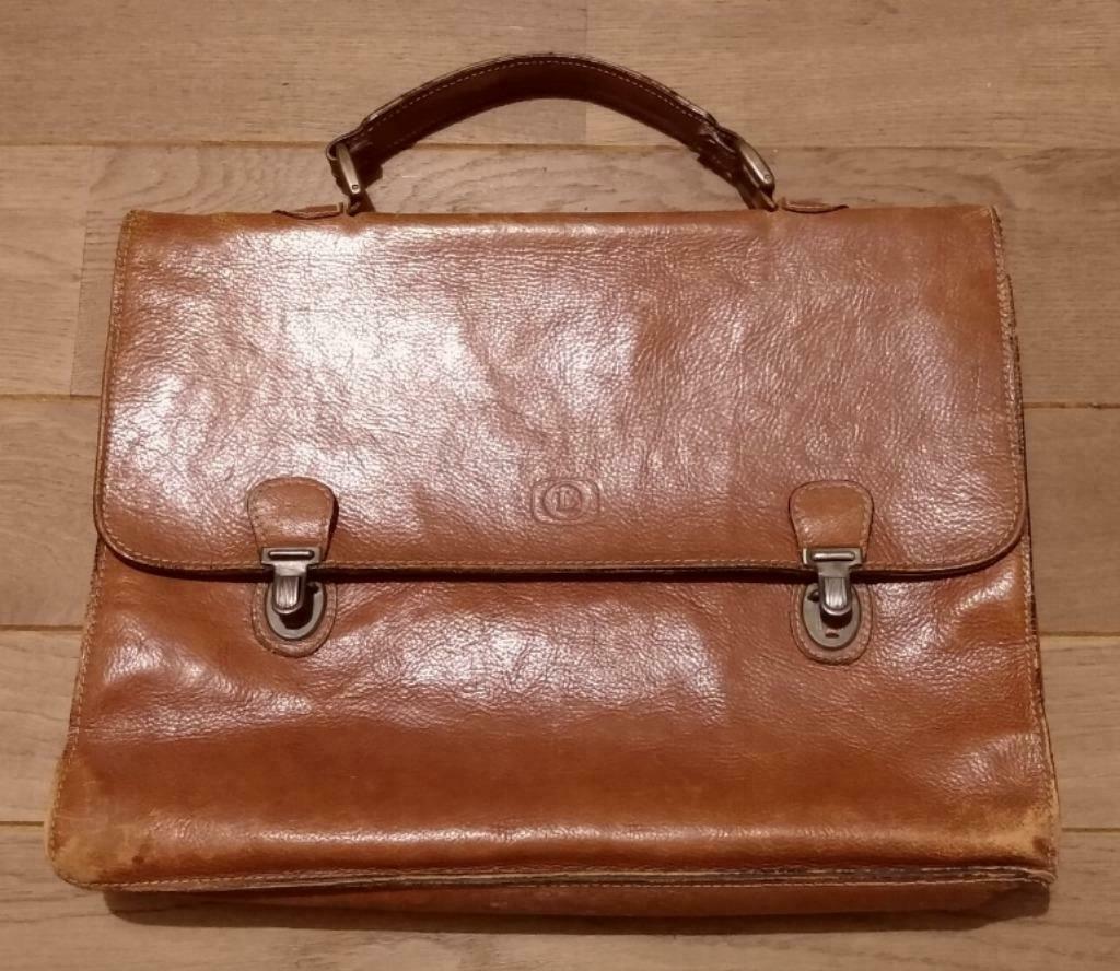 Cartable cuir Lorenzo, 1987, Bijoux, Sacs & Beauté, Sacs | Cartables, Cuir, Enlèvement ou Envoi, Brun, Utilisé