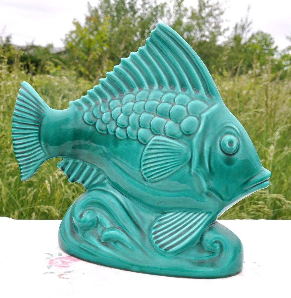 D poisson barbotine art deco monochrome vert, Enlèvement ou Envoi