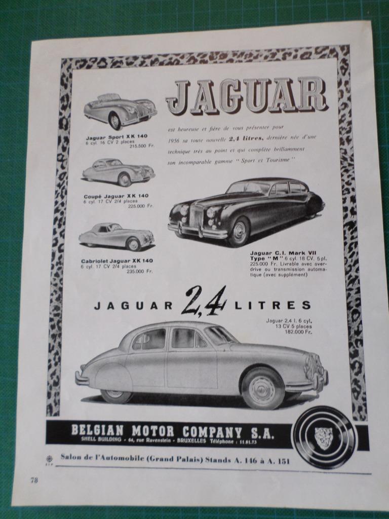 Jaguar - publicité papier - 1956, Enlèvement ou Envoi, Utilisé, Autres types
