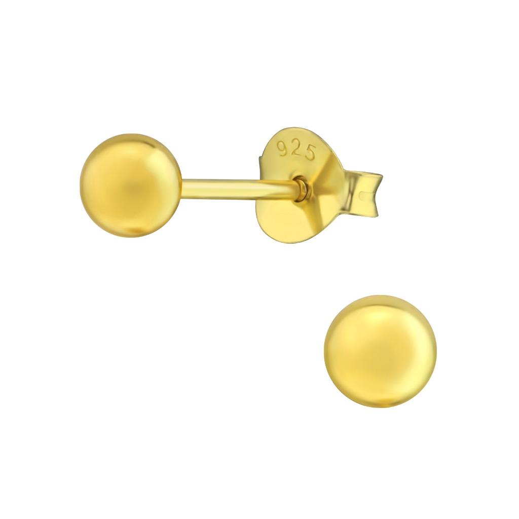 Boucles d'oreilles en argent massif plaqué or boule 4 mm, Bijoux, Sacs & Beauté, Boucles d'oreilles, Enlèvement ou Envoi, Or, Argent