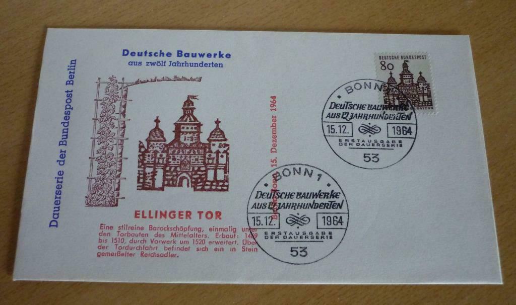 Eerstedagenvelop Deutsche Bundespost Bauwerke Ellinger Tor, Postzegels en Munten, Ophalen of Verzenden