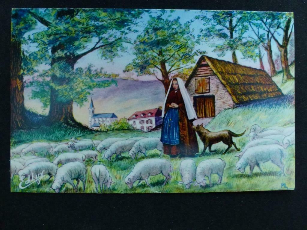 prentkaart Lourdes  Bernadette à Bartrès gardant les moutons, Verzenden, 1940 tot 1960, Gelopen, Frankrijk
