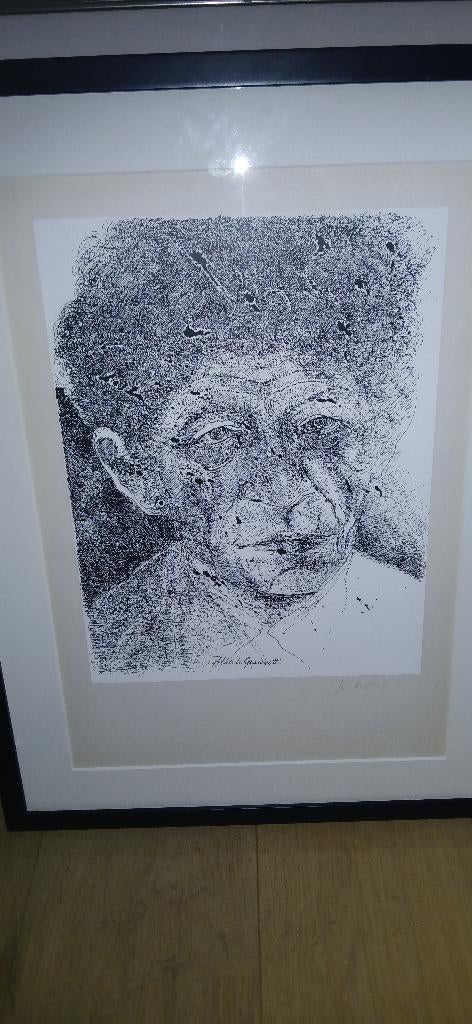Jan Burssens litho Giacometti ingekaderd, Ophalen of Verzenden