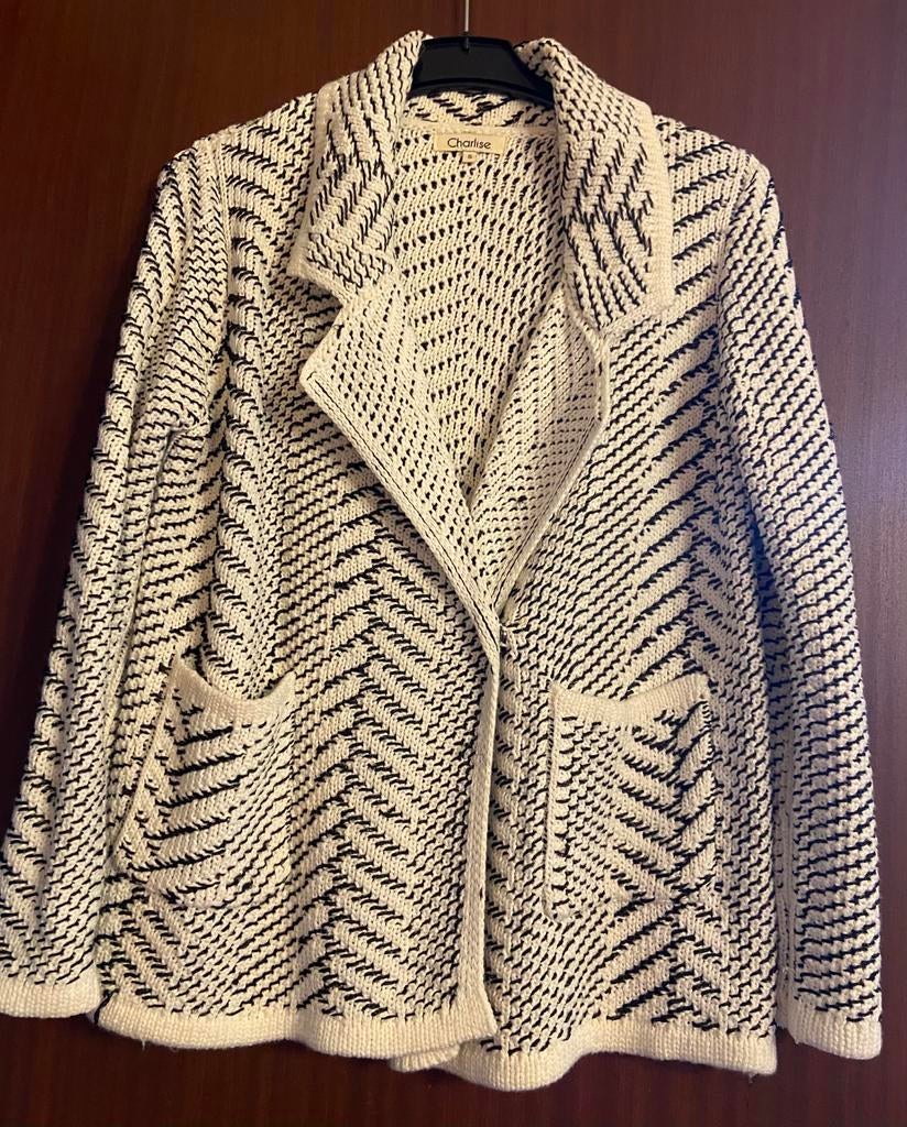 Gebreide cardigan - crème-zwart, Kleding | Dames, Beige, Nieuw, Ophalen of Verzenden, Charlise